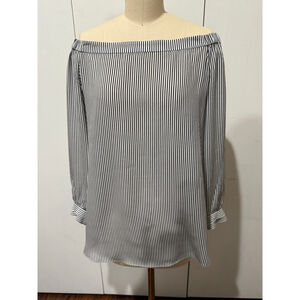 Women's Cabi M White Black Striped Off-Shoulder silk Blouse